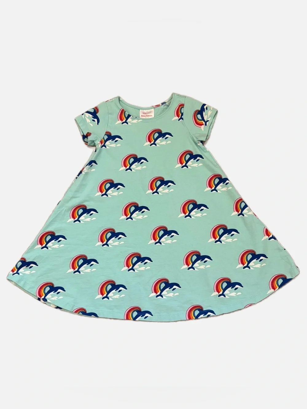 Hanna Andersson Sunny Days & Getaways Swing Dress Girls 6-7 Dolphins & Rainbows